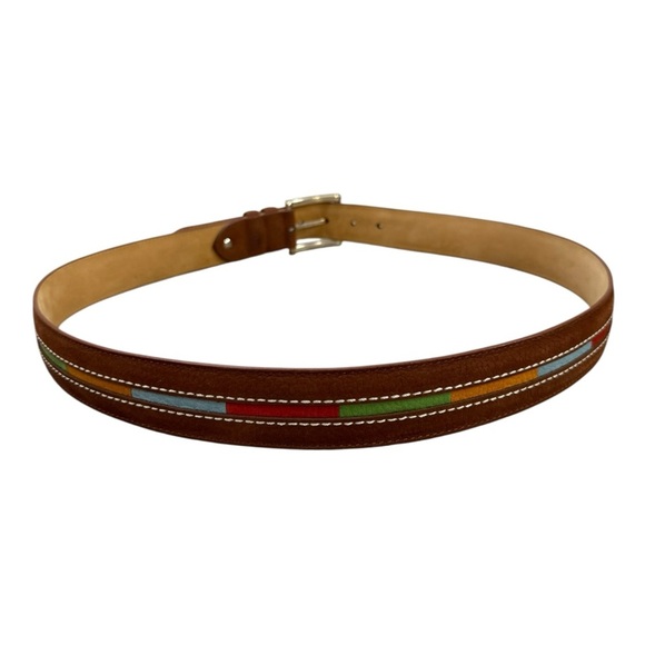 Leyva Handmade Brown Suede Leather Belt w Multicolor Inlay Men’s Size 38 - Picture 5 of 9